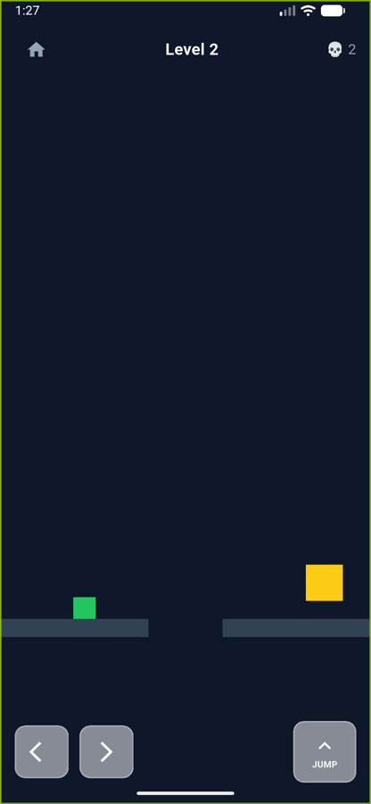 Level 2: a gap between two platforms and the yellow door