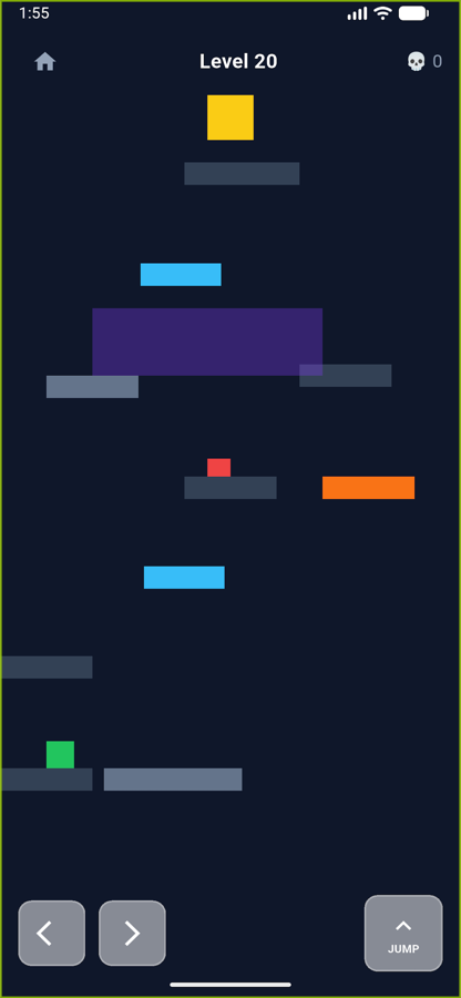 Level 20: platforms, hazards, and moving blocks