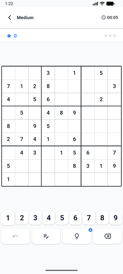 A sudoku board on Medium difficulty